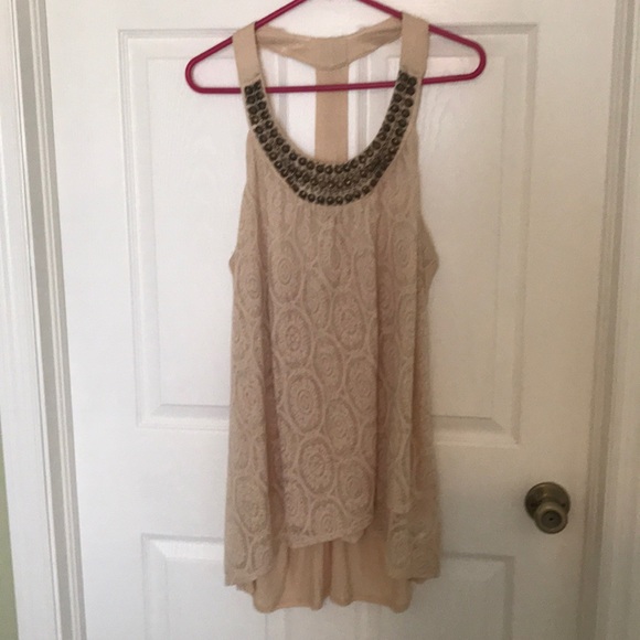 Lace Beaded T Back Top - Picture 1 of 4